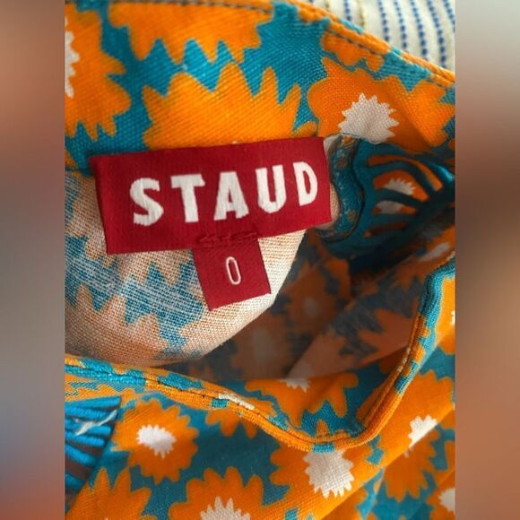 STAUD Atlas Top Sleeveless Orange Blue Daisy Linen Cotton Blend Shirt Sz 0 NWT - Picture 6 of 17